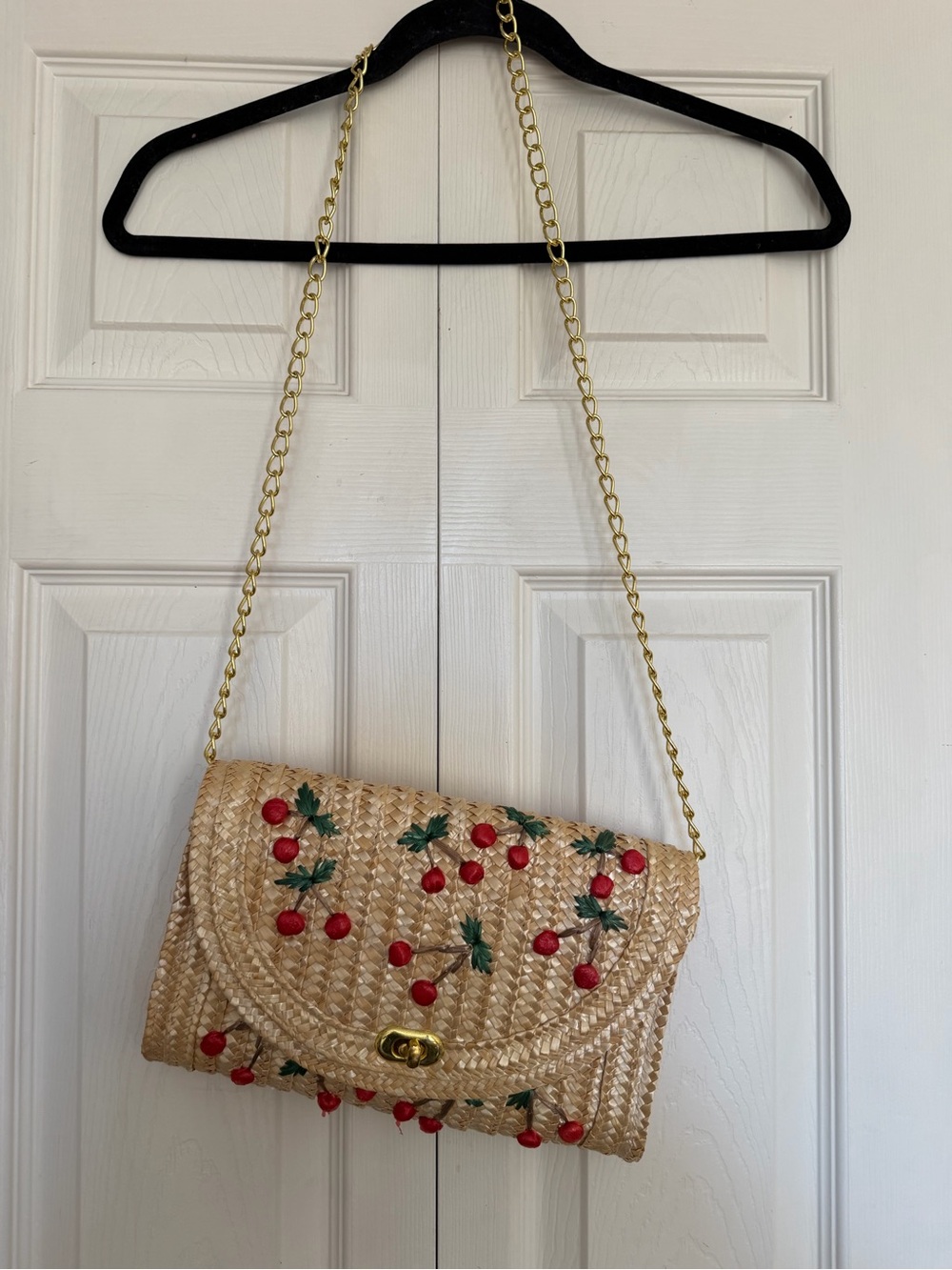 Straw Cherry Embroidered Crossbody Bag